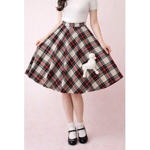 Vintage Poodle Skirt Plaid Circle Wool Blend Womens Small Rockabilly USA 12